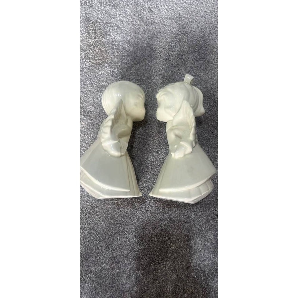 Vintage Ceramic Angel Wall Pockets Set of 2 Iridescent Cream Mid Century Decor
